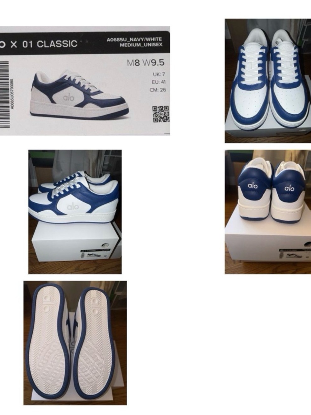 Alo Yoga x 01 Classic Sneakers Navy White Unisex Size M8 / W9.5 NIB